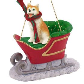 Siberian Husky - Red & White - Blue Eyes - Sleigh Ride Ornament