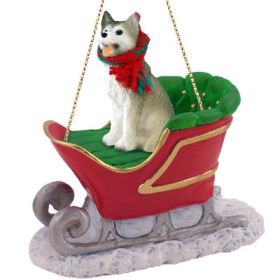 Siberian Husky - Gray & White - Brown Eyes - Sleigh Ride Ornament