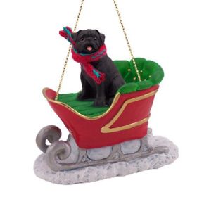 Pug - Black - Sleigh Ride Ornament