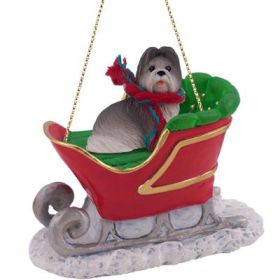 Shih Tzu - Gray- Sleigh Ride Ornament