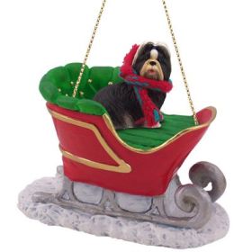 Shih Tzu - Black & White - Sleigh Ride Ornament