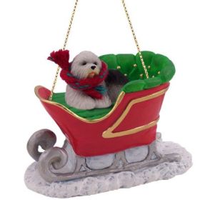 Old English Sheepdog - Sleigh Ride Ornament