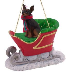 Min Pin - Black & Tan - Sleigh Ride Ornament