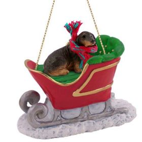 Dachshund - Black - Longhaired - Sleigh Ride Ornament