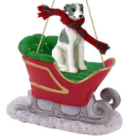 Whippet - Gray & White - Sleigh Ride Ornament