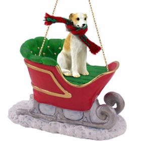 Whippet - Tan & White - Sleigh Ride Ornament