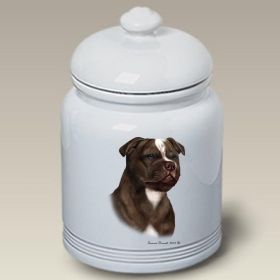 Staffordshire Bull Terrier - Chocolate and White - Best of Breed Ceramic Treat Jar