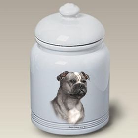 Staffordshire Bull Terrier - Blue and White - Best of Breed Ceramic Treat Jar