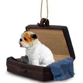 Bulldog - White - "Traveling Companion" Suitcase Ornament