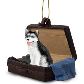 Siberian Husky - Black & White - Blue Eyes - "Traveling Companion" Suitcase Ornament