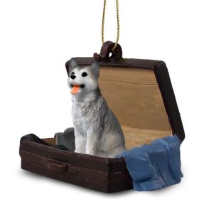 Siberian Husky - Gray & White - Brown Eyes - "Traveling Companion" Suitcase Ornament