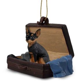 Min Pin - Black & Tan - "Traveling Companion" Suitcase Ornament