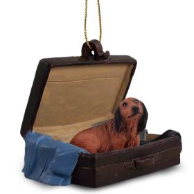 Dachshund - Red - Longhaired - "Traveling Companion" Suitcase Ornament