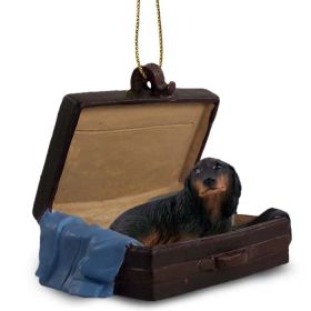 Dachshund - Black - Longhaired - "Traveling Companion" Suitcase Ornament