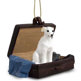 Whippet - White - "Traveling Companion" Suitcase Ornament