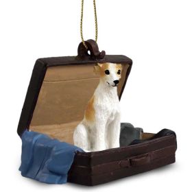 Whippet - Tan & White - "Traveling Companion" Suitcase Ornament