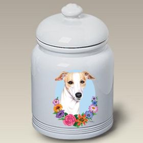 Whippet - Tan and White - Best of Breed TP Ceramic Treat Jar